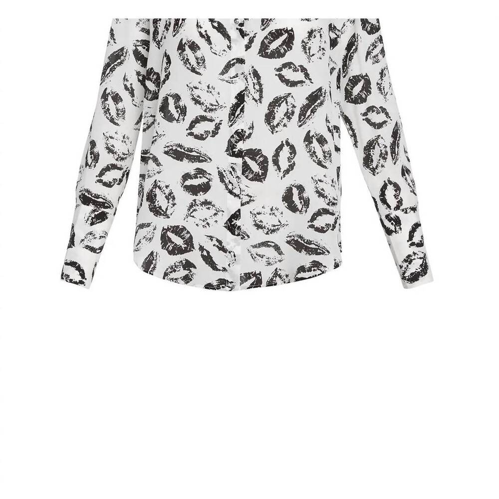 NEW CATHERINE GEE women's daria french cuff silk blouse in lips black/white